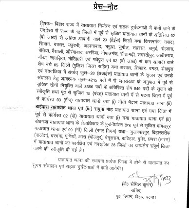 Bihar Traffic Police Vacancy 2023 notice