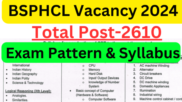 BSPHCL Technician Syllabus 2024