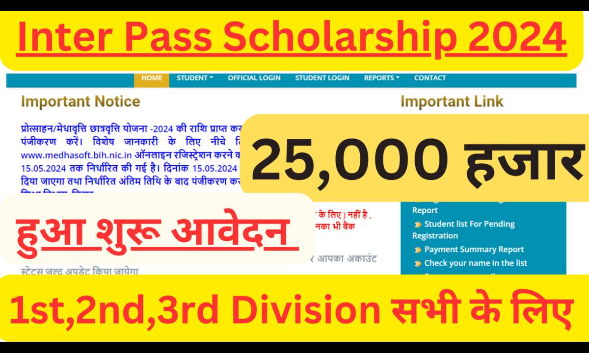 Bihar Inter Pass Scholarship 2024 इंटर पास स्कालरशिप 25000 हजार के लिए ऑनलाइन आवेदन हुआ शुरू